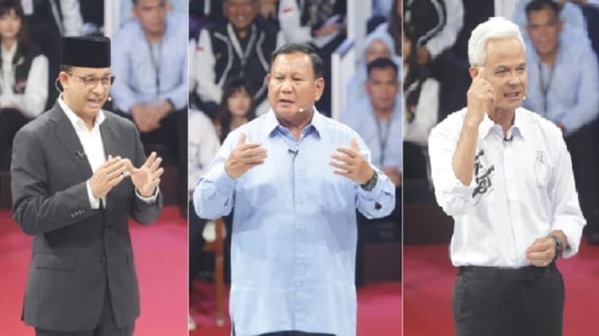 Tiga pasangan calon presiden: Anies Baswedan, Prabowo Subianto, Ganjar Pranowo